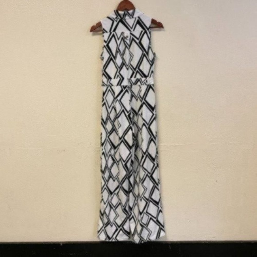 PRICE FIRM Vintage Black White Printed Jumpsuit | Size S/M - Picture 12 of 14